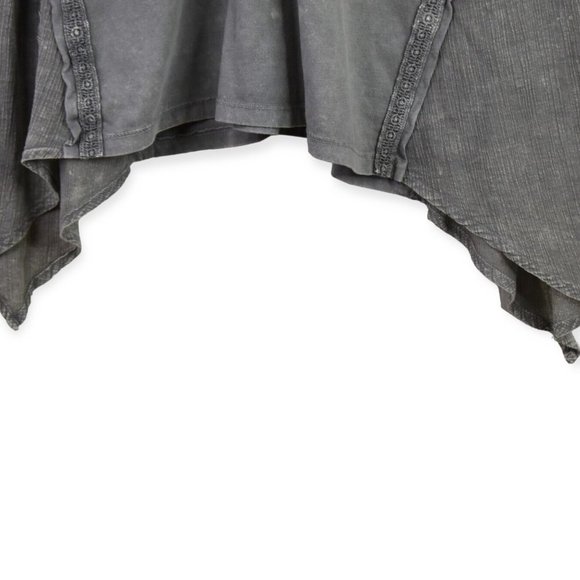 Demoracy Blouse M Womens Gray Distressed Sharkbite Hem Cotton Blend Short Sleeve - Picture 2 of 11